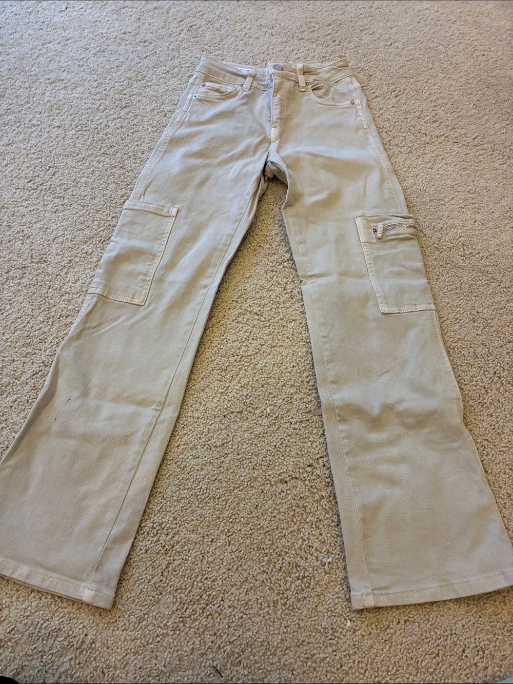 Zara Girls Beige Cargo Flare Jeans